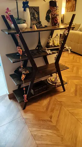 Ladder-style Wooden Bookcase / Display Shelf - Dark Wood