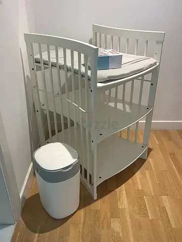 White wooden Changing Table by Stokke with mattress  cover - excellent condition