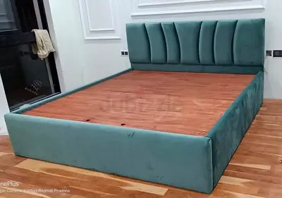Stylish King Size Bed in Soft Teal Fabric