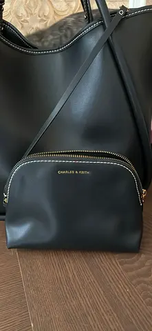 Charles  Keith black tote with matching crossbody pouch