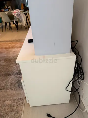 White TV Stand with 3 Drawers and 3 Open Shelves - fits up to 65 inch tv