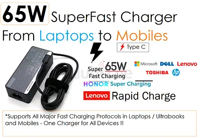 65W SUPERCHARGER - SAMSUNG / HUAWEI / HONOR / LENOVO HP DELL SURFACE ETC