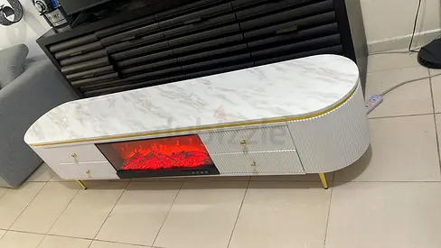 Elegant Marble-Top TV table with Electric Fireplace 200cm
