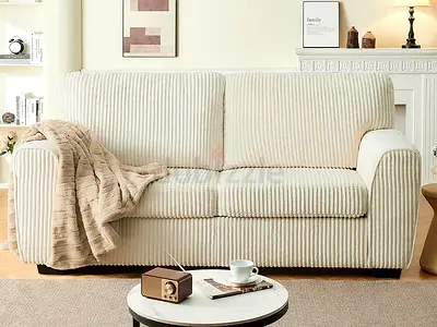 Wide armrest corduroy fabric loveseat