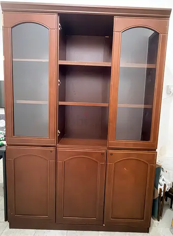 Solid wood display cabinet / bookcase with glass doors