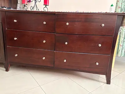 Solid wood 6-drawer dresser — dark finish, used, good condition