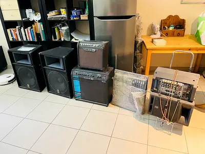 Collection: PA speakers, amps and mixer - used, functional