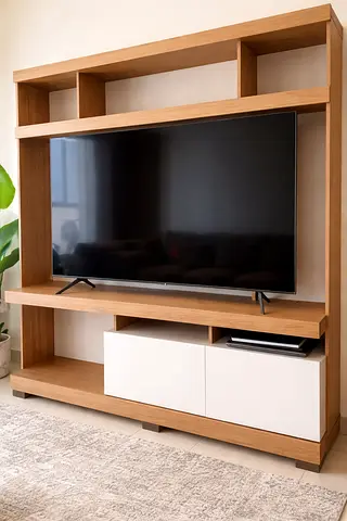 Modern Oak Entertainment Unit with Integrated Shelving