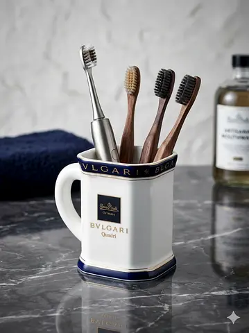 Electric toothbrush with BVLGARI ceramic holder and 3 wooden toothbrushes-Bvlgari