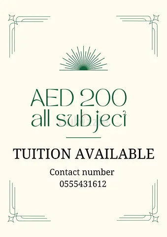 Tuition available fee 200 (1½ hours 5 days) KG TO 8TH STANDARD.