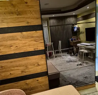 My 2-Door Sliding Wardrobe with Mirror  Drawers — Oak/Black Finish. 1 year use. Perfect condition.