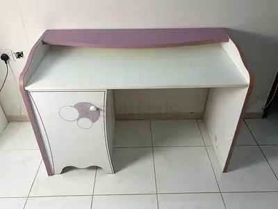 white  purple study desk with side cabinet