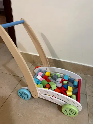 Wooden push walker with shape blocks - gently used