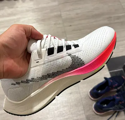 White running shoes with pink gradient midsole - lightly used