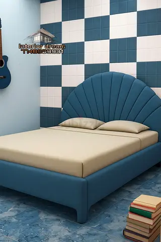 Stylish Blue Velvet Bed with Headboard