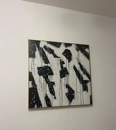 Framed Black  White Abstract Canvas Painting (Square)