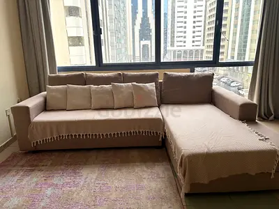 Beige L-shaped Corner Sofa with Right-side Chaise — Good Condition