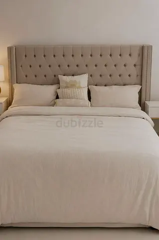 Beige bed and mattress - less than a year old