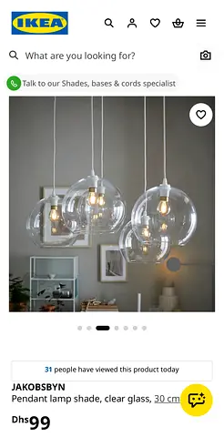 IKEA clear glass pendant lamp shade, 30 cm
