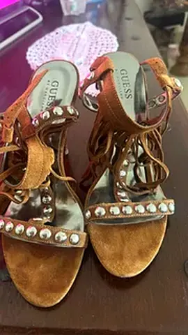 GUESS brown suede studded sandals