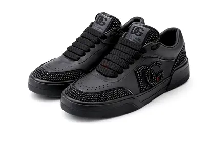 ⚫ RARE Dolce  Gabbana Triple Black Leather Low-Top Sneakers – Size 38 – Discontinued