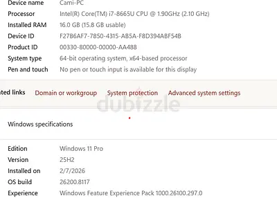 My laptop — Intel i7-8665U, 16GB RAM, Windows 11 Pro Lenovo