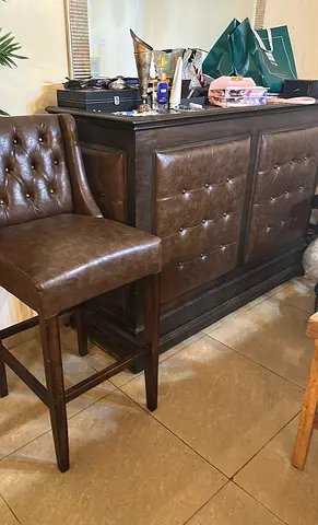 Wooden and leather Bar table