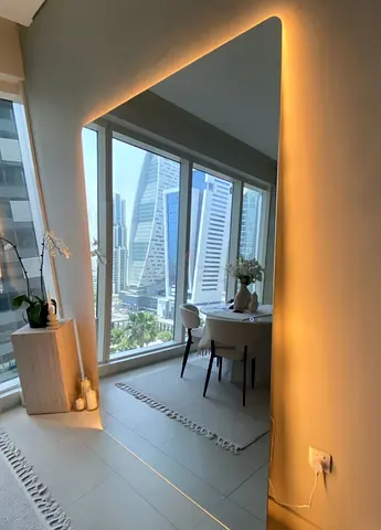 Amara XL Backlit Frameless Full Length Rounded Corners Mirror with dimensions 210x140 CM