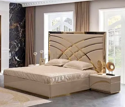 King Size Brand New Fully Customisable Bedframe with Golden Strips,Hydraulic Optional