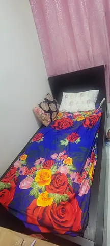 Single wooden bed frame with headboard and Mattress included- used
