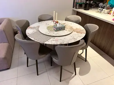 Grey Upholstered Dining table with 6 Chairs — Gently Used