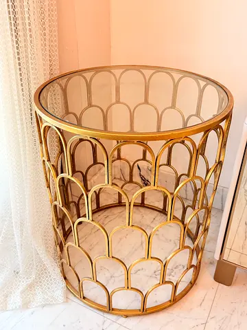 Gold arched round side table with glass top