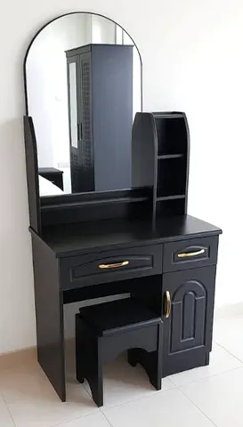 Elegant Black Vanity Table with Mirror and Storage