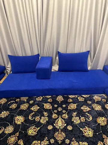 Blue majlis floor seating set with cushions