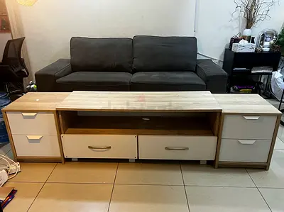 Long Coffee table with Two sidetables