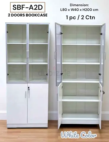White 2-Door Bookcase (SBF-A2D) — 80 x 40 x 200 cm