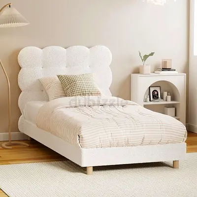 Single upholstered bed with scalloped cloud headboard - good condition