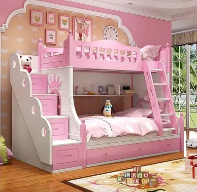 Queen bunk bed with stairs, drawers and shelves