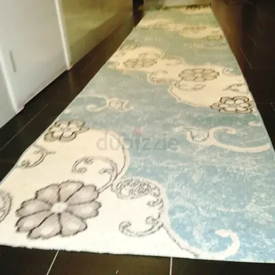 Elegant Blue Floral Area Rug 100x400cm