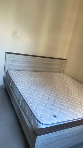 Light grey wooden bed frame with mattress - used, good condition