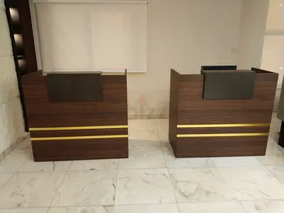 Pair of wooden reception desks / front counters (used)