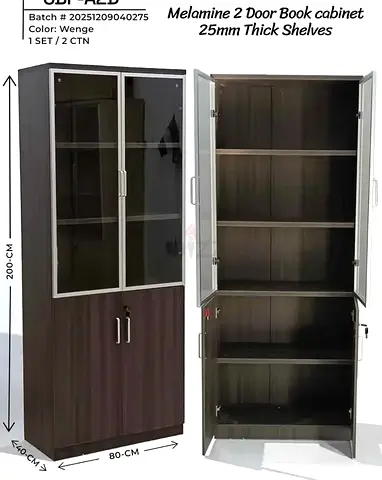 Melamine 2-Door Book Cabinet (Wenge) - 200cm tall