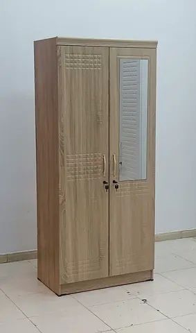 2-door wooden wardrobe with mirror (light oak)