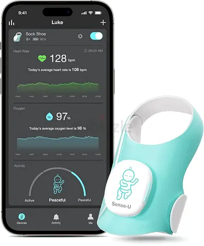 Sense-U Baby Smart Sock Shoe Baby Monitor with On-Device Sleep Indicator  Notifications, Track Hear