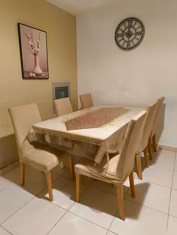 IKEA 6-seater beige dining table set Adjustable Model with upholstered chairs