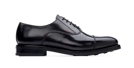 Mens black leather cap-toe Oxford dress shoes — new