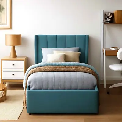 Tall winged headboard single size bed