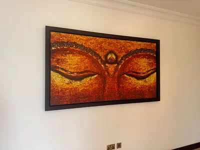 Luxury Expensive Large Framed Golden Buddha Eyes Wall Art Price: 980
