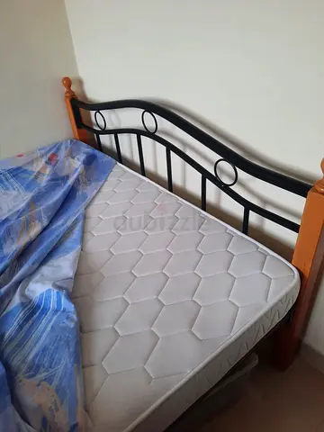 Double wood and metal bed frame with mattress
