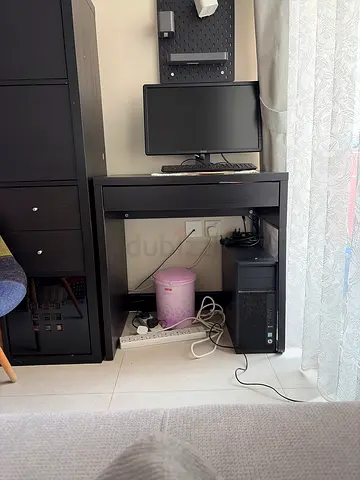 Black computer desk with storage cabinet - good condition